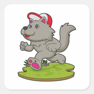 Dog as Runner with Cap Square Sticker