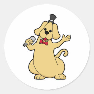 Dog as Singer with Microphone Classic Round Sticker