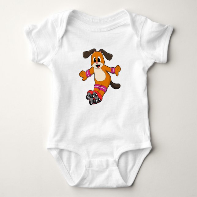 Dog as Skater with Inline skates Baby Bodysuit (Front)
