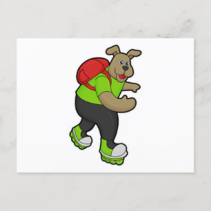 Dog as Skater with Inline skates & Backpack Postcard