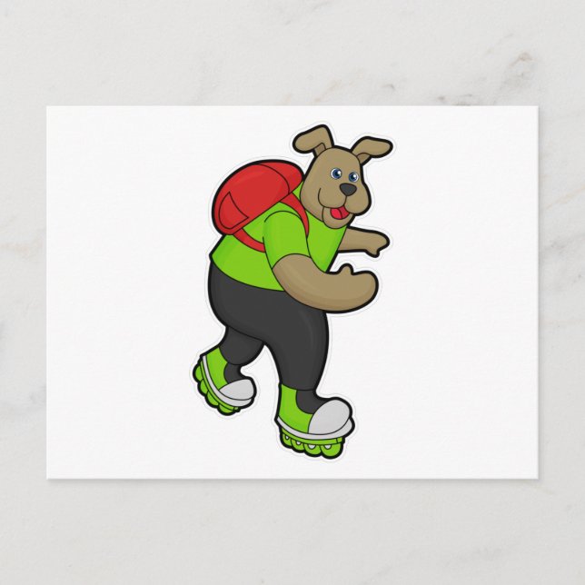 Dog as Skater with Inline skates & Backpack Postcard (Front)