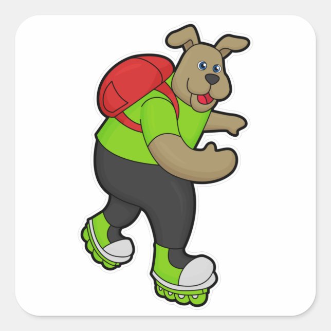 Dog as Skater with Inline skates & Backpack Square Sticker (Front)