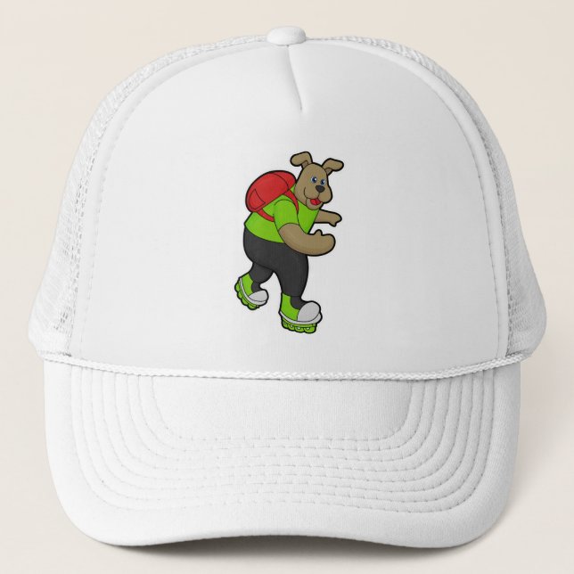 Dog as Skater with Inline skates & Backpack Trucker Hat (Front)