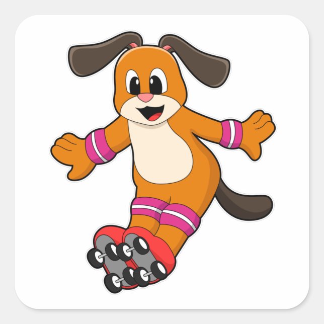 Dog as Skater with Inline skates Square Sticker (Front)