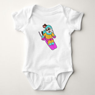 Dog as Skier with Ski & Scarf Baby Bodysuit