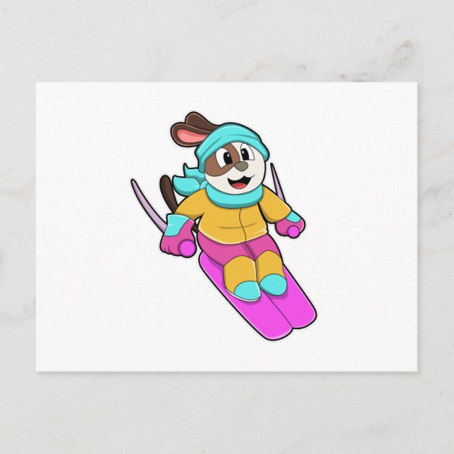 Dog as Skier with Ski & Scarf Postcard (Front)