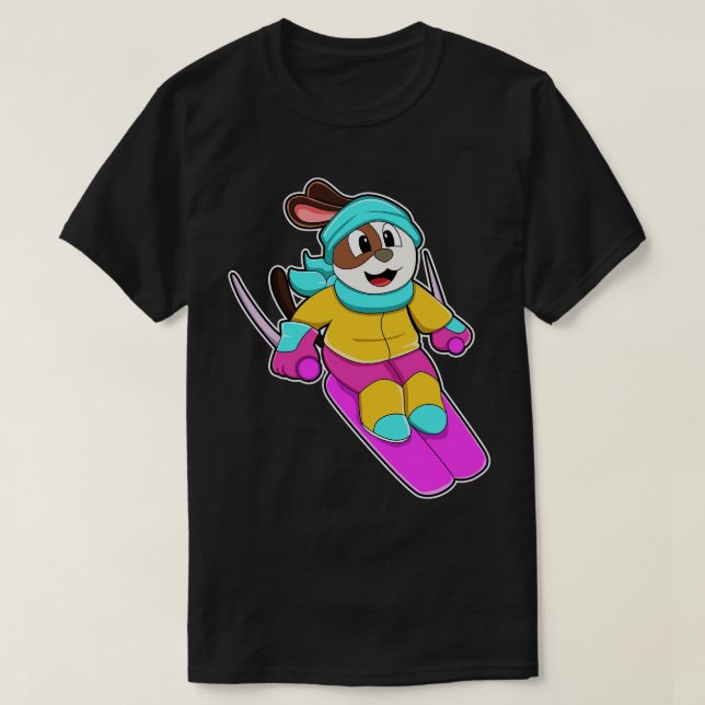 Dog as Skier with Ski Scarf T-Shirt (Design Front)