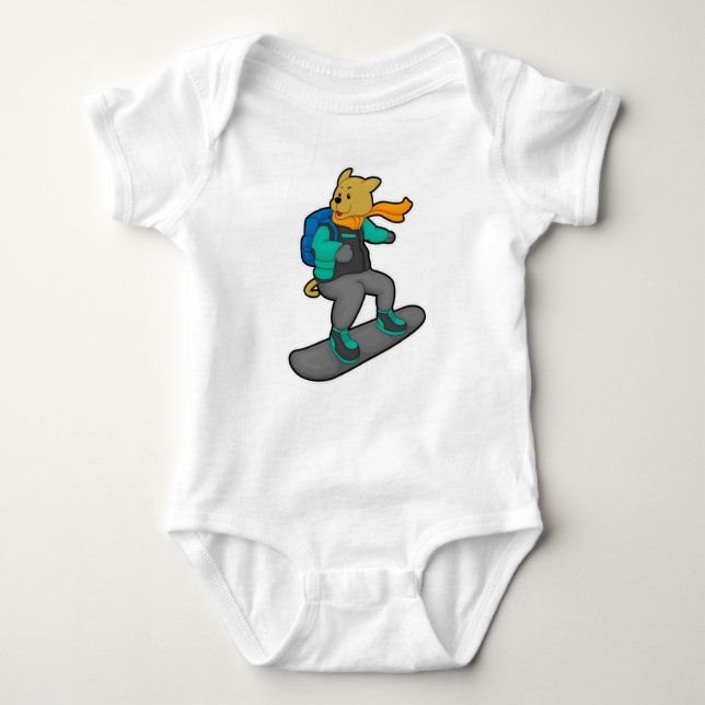 Dog as Snowboarder with Snowboard & Backpack Baby Bodysuit (Front)