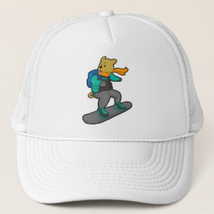 Dog as Snowboarder with Snowboard & Backpack Trucker Hat