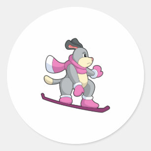 Dog as Snowboarder with Sonowboard Classic Round Sticker