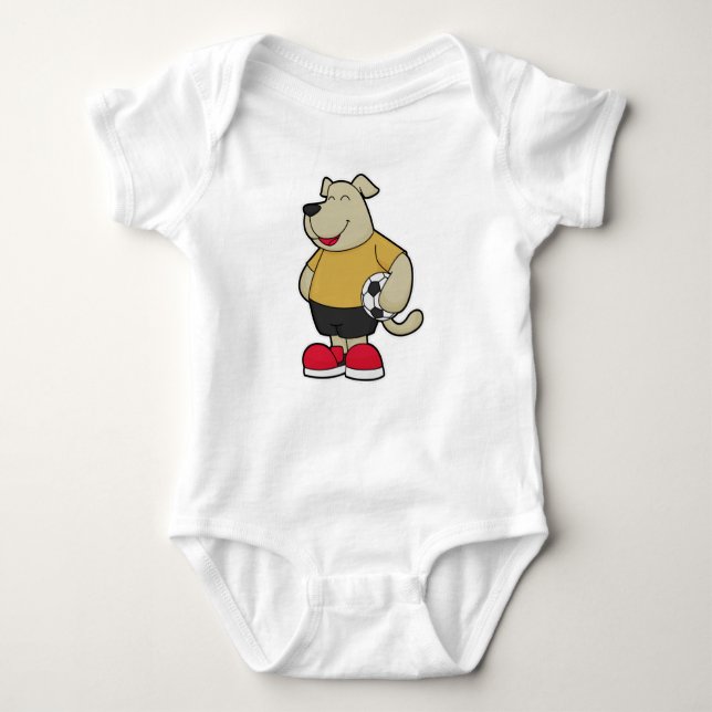 Dog as Soccer player with Soccer ball Baby Bodysuit (Front)