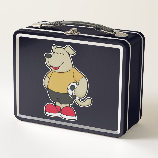 Dog as Soccer player with Soccer ball Metal Lunch Box (Front)