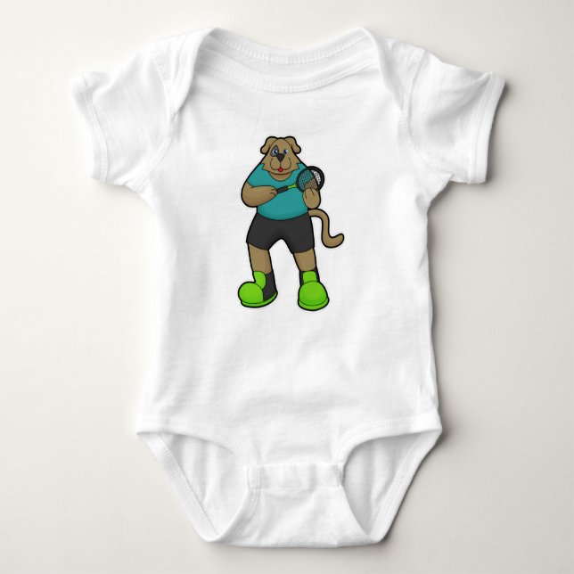 Dog as Tennis player with Tennis racket Baby Bodysuit (Front)
