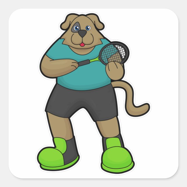 Dog as Tennis player with Tennis racket Square Sticker (Front)