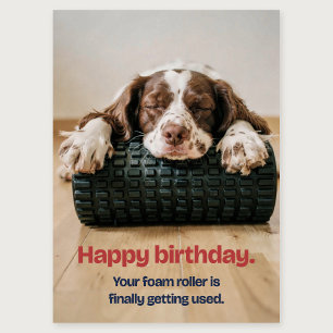 Dog Asleep Foam Roller Funny Runner Birthday Card