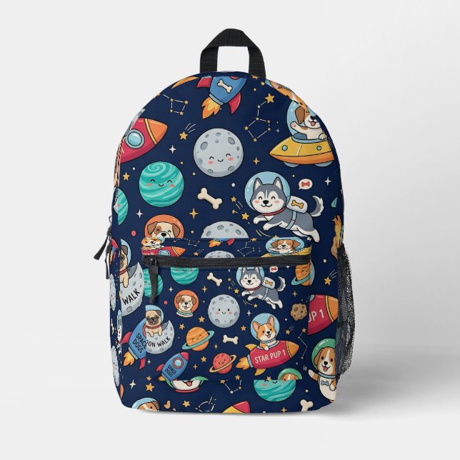 Dog Astronaut Backpack – Space Rocket Pattern (Front)