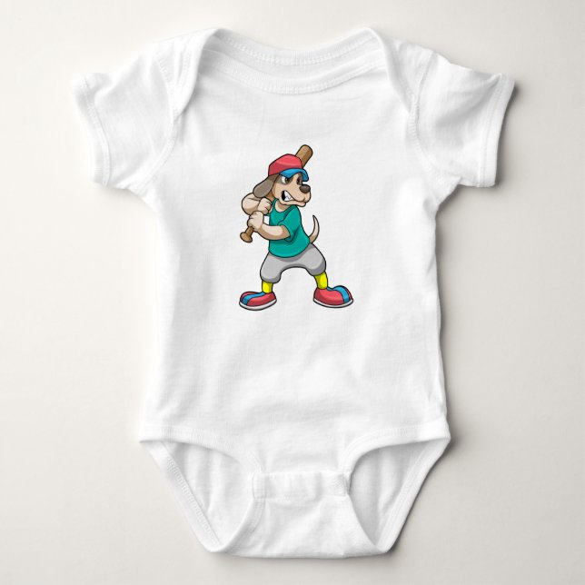 Dog at Baseball with Baseball bat Baby Bodysuit (Front)