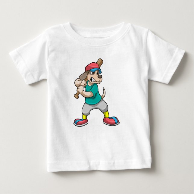 Dog at Baseball with Baseball bat Baby T-Shirt (Front)