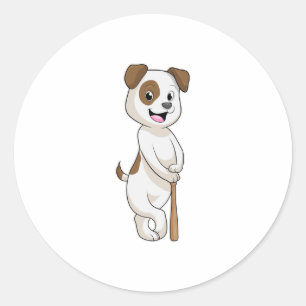 Dog at Baseball with Baseball bat Classic Round Sticker