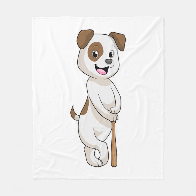 Dog at Baseball with Baseball bat Fleece Blanket (Front)