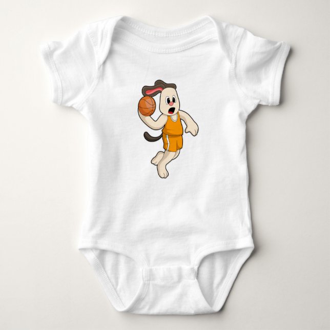 Dog at Basketball Sports Baby Bodysuit (Front)