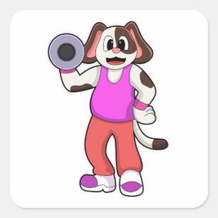 Dog at Bodybuilding with Dumbbell Square Sticker