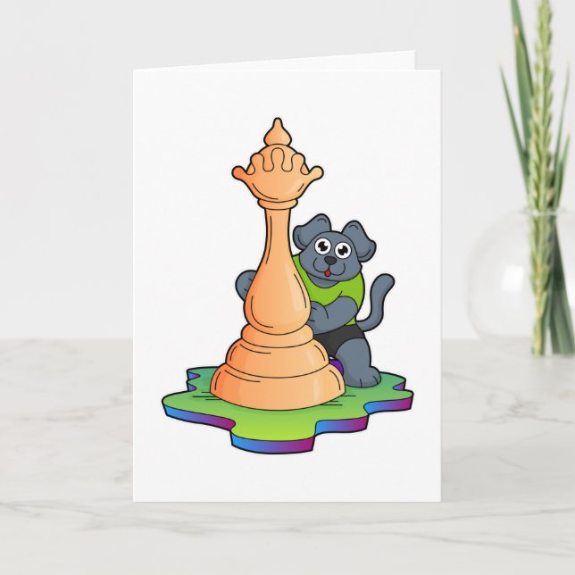 Dog at Chess with Chess piece Queen Card (Front)