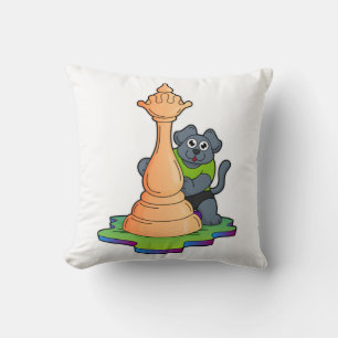 Dog at Chess with Chess piece Queen Cushion