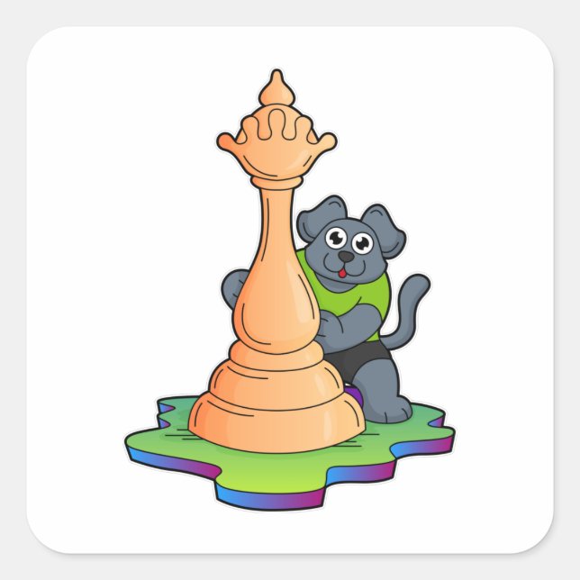 Dog at Chess with Chess piece Queen Square Sticker (Front)