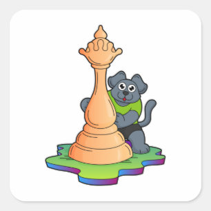 Dog at Chess with Chess piece Queen Square Sticker