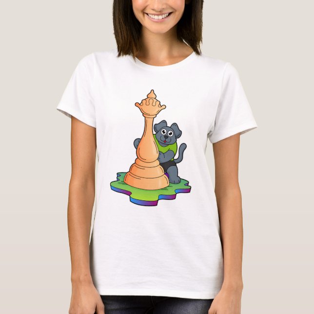 Dog at Chess with Chess piece Queen T-Shirt (Front)