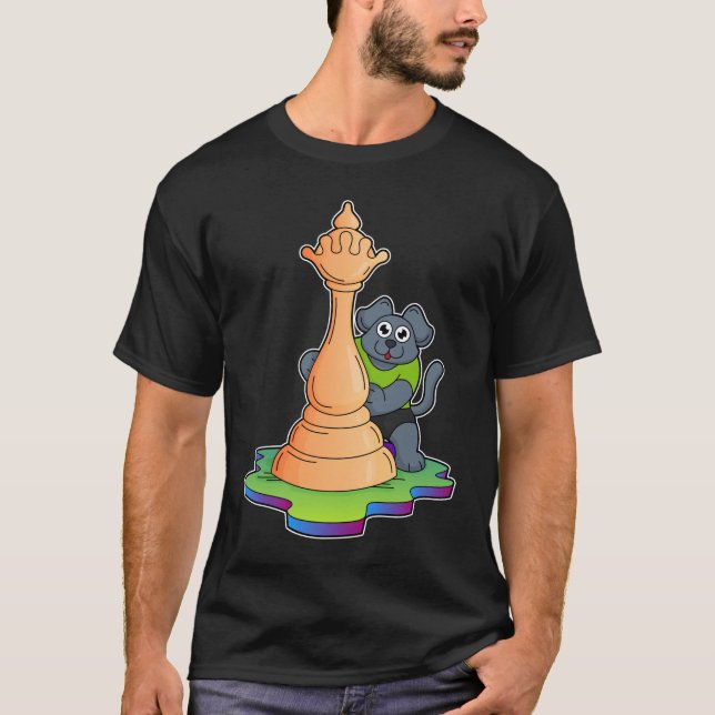 Dog at Chess with Chess piece Queen T-Shirt (Front)