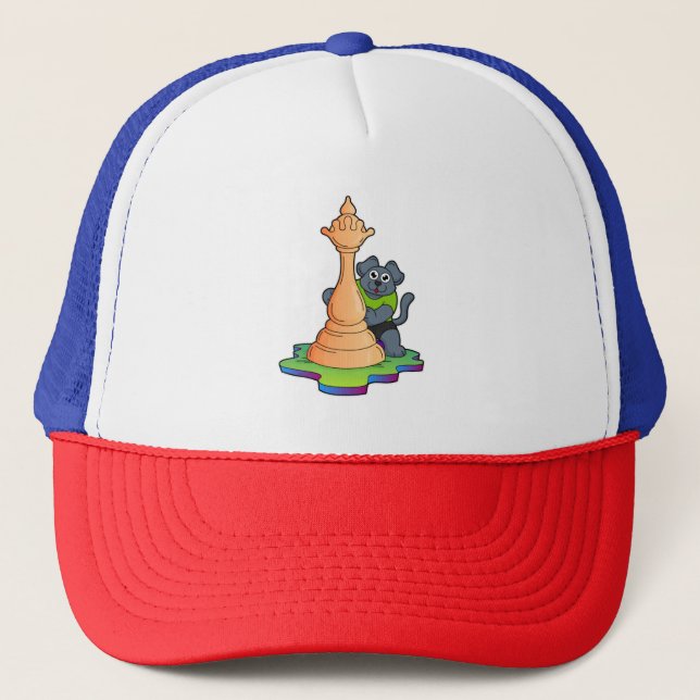 Dog at Chess with Chess piece Queen Trucker Hat (Front)
