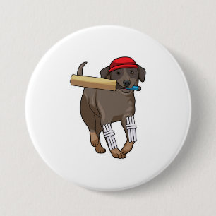 Dog at Cricket with Cricket bat 7.5 Cm Round Badge