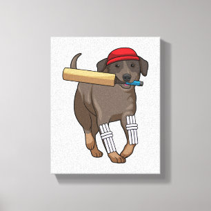 Dog at Cricket with Cricket bat Canvas Print