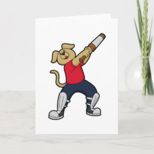Dog at Cricket with Cricket bat Card