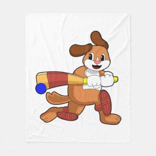 Dog at Cricket with Cricket bat Fleece Blanket