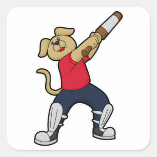 Dog at Cricket with Cricket bat Square Sticker