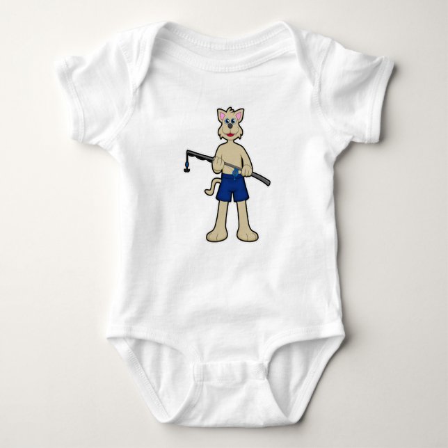 Dog at Fishing with Fishing rod & Fish Baby Bodysuit (Front)