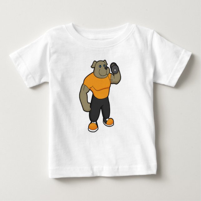Dog at Fitness with Dumbbell Baby T-Shirt (Front)