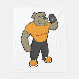 Dog at Fitness with Dumbbell Fleece Blanket