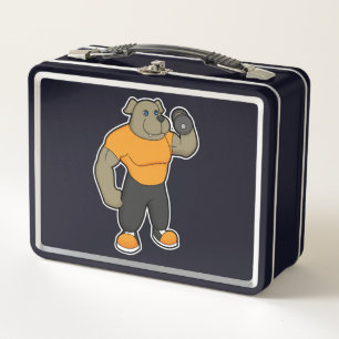 Dog at Fitness with Dumbbell Metal Lunch Box