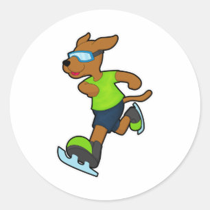 Dog at Ice skating with Goggles Classic Round Sticker
