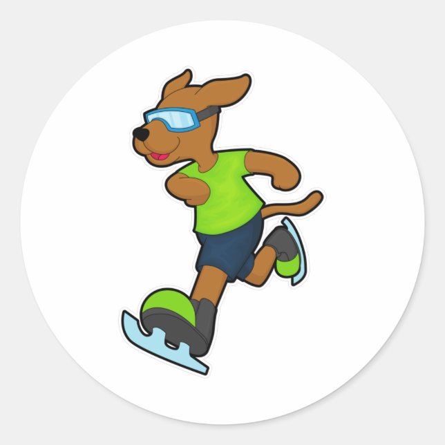 Dog at Ice skating with Goggles Classic Round Sticker (Front)