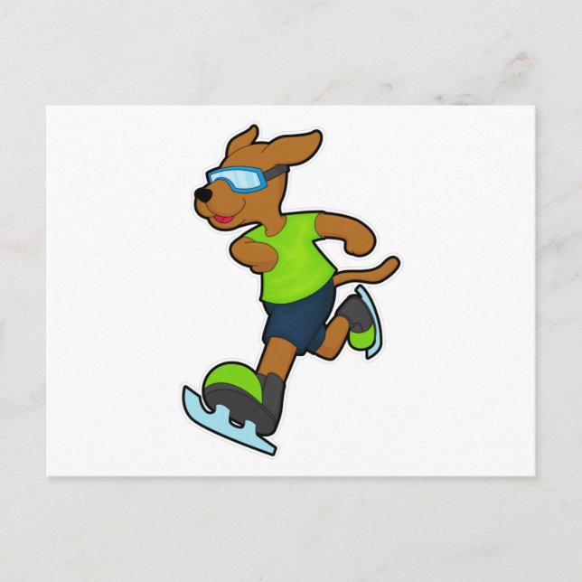 Dog at Ice skating with Goggles Postcard (Front)