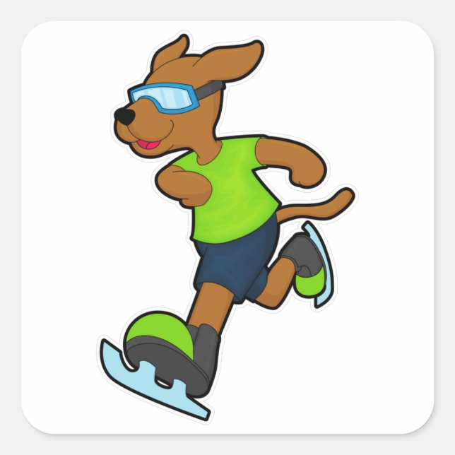 Dog at Ice skating with Goggles Square Sticker (Front)