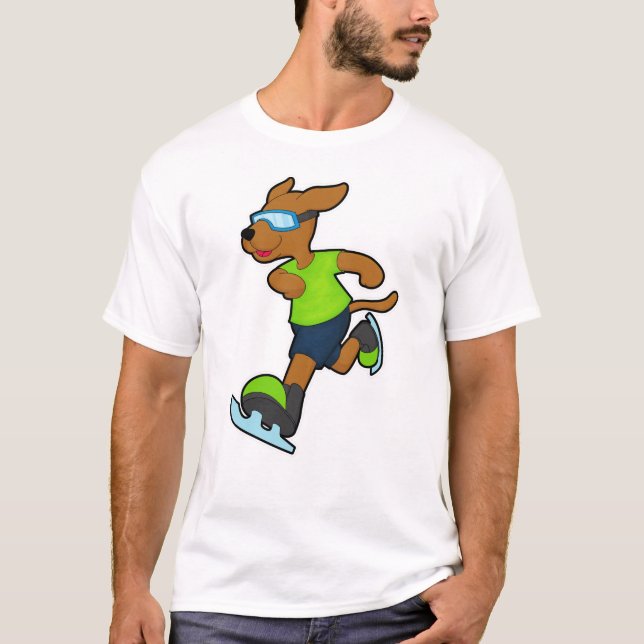 Dog at Ice skating with Goggles T-Shirt (Front)