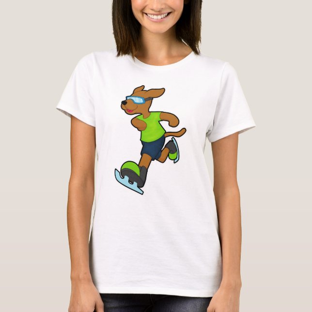 Dog at Ice skating with Goggles T-Shirt (Front)