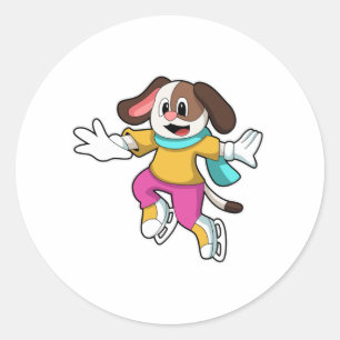 Dog at Ice skating with Ice skates Classic Round Sticker