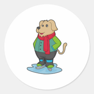 Dog at Ice skating with Ice skates Classic Round Sticker
